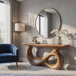 Console Table Solid Wood with Double Hollow Loop Base for Entryway Decor