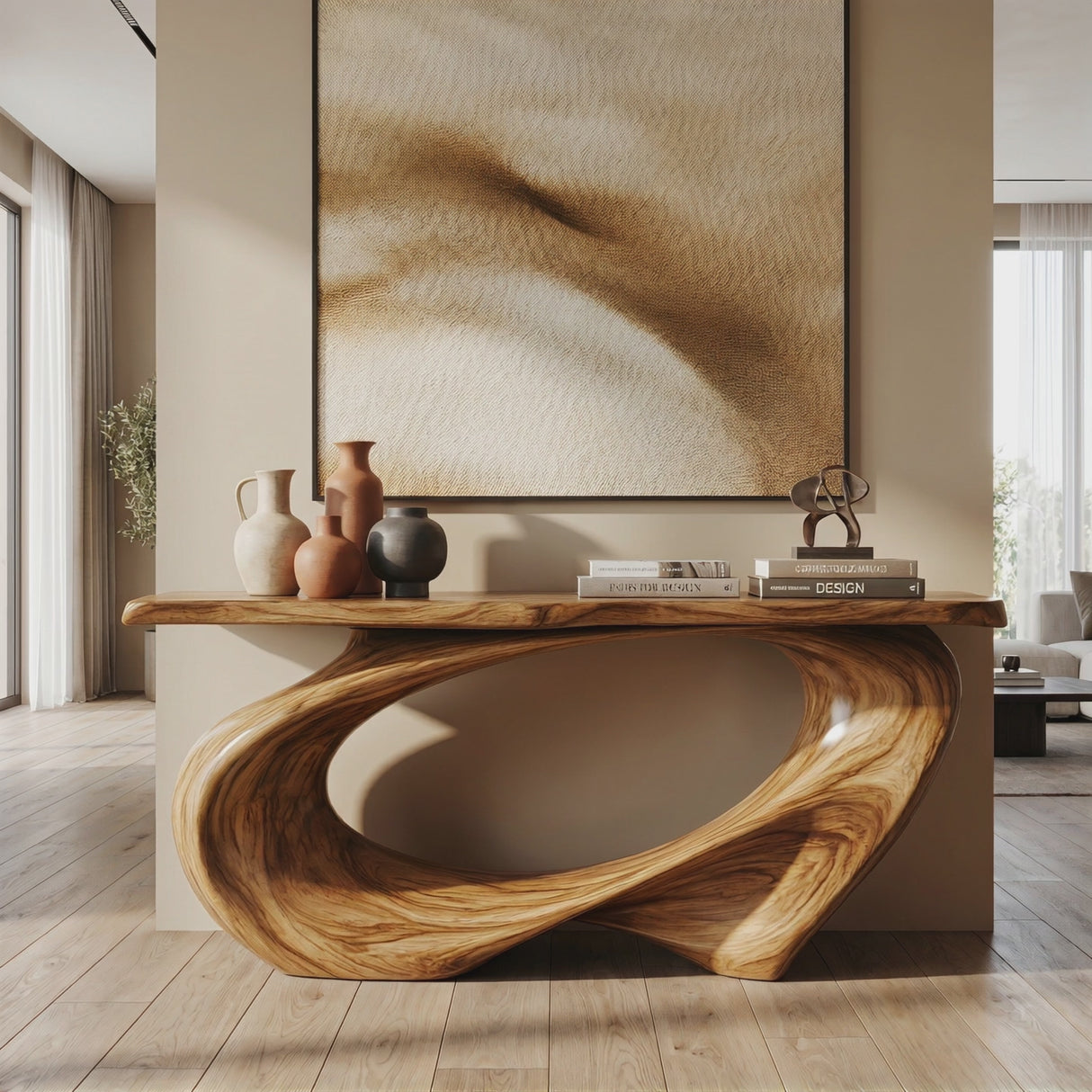 Console Table Solid Wood with Sweeping Oval Loop Base for Entryway Decor