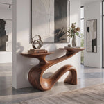 Console Table Solid Wood with Flowing Curved Base for Entryway Decor