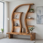 Organic Solid Wood Display Shelf with Curved Frame and Console Base