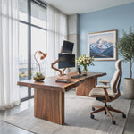 Solid Wood Executive Desk with Live Edge Top and Block Pedestal Legs