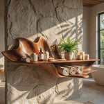 Handcrafted Solid Wood Petal Wall Shelf with Lower Display Ledge