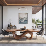 Dining Table with Sculptural Double Loop Base and Solid Wood Top