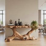 Console Table Solid Wood with Organic Tree Root Base for Entryway Decor