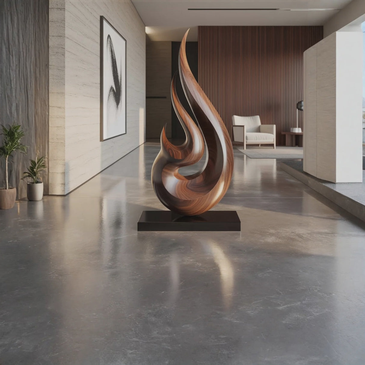 Abstract Flame Solid Wood Sculpture for Living Room Modern Art Accent