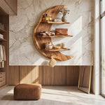Crescent Moon Wood Wall Shelf with Three Display Tiers