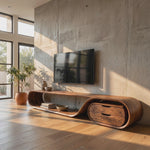Flowing Organic Solid Wood TV Console with Oval Drawer Cabinet