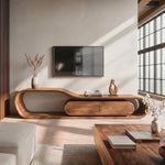 Flowing Organic Solid Wood TV Stand with Rounded Storage Drawers