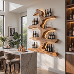 Wall Wine Rack Solid Wood with Sculptural Tree Branch Shelves for Dining Room