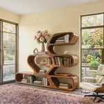 Organic Solid Wood Bookshelf with Flowing Freeform Shelves