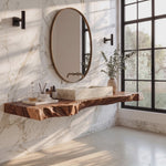 Solid Wood Floating Bathroom Vanity Shelf with Thick Live Edge Slab