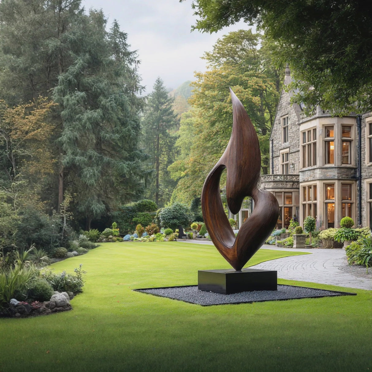 Organic Modern Outdoor Solid Wood Sculpture for Garden and Landscape Display
