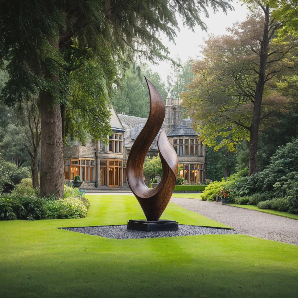 Contemporary Leaf Form Garden Solid Wood Sculpture for Landscape and Outdoor Display
