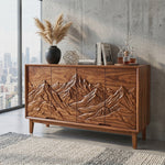 Organic Solid Wood Mountain Relief Sideboard Cabinet