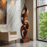 Handcrafted Solid Wood Ascending Spiral Floor Sculpture with Open Carved Form