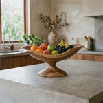 Handcrafted Solid Wood Fruit Bowl with Sculptural Pedestal Base and Organic Wavy Rim