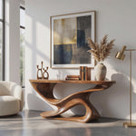 Console Table Solid Wood with Sculptural Double Wave Base for Entryway Decor