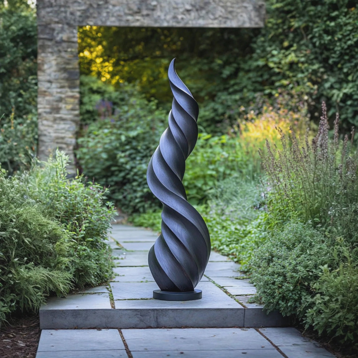Tall Solid Wood Twisted Flame Sculpture for Entryways and Modern Spaces