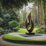 Large Outdoor Solid Wood Flame Sculpture with Plinth for Gardens, Courtyards, and Modern Landscapes