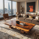 Coffee Table Solid Wood with Japanese Style Live Edge Slab and Block Base