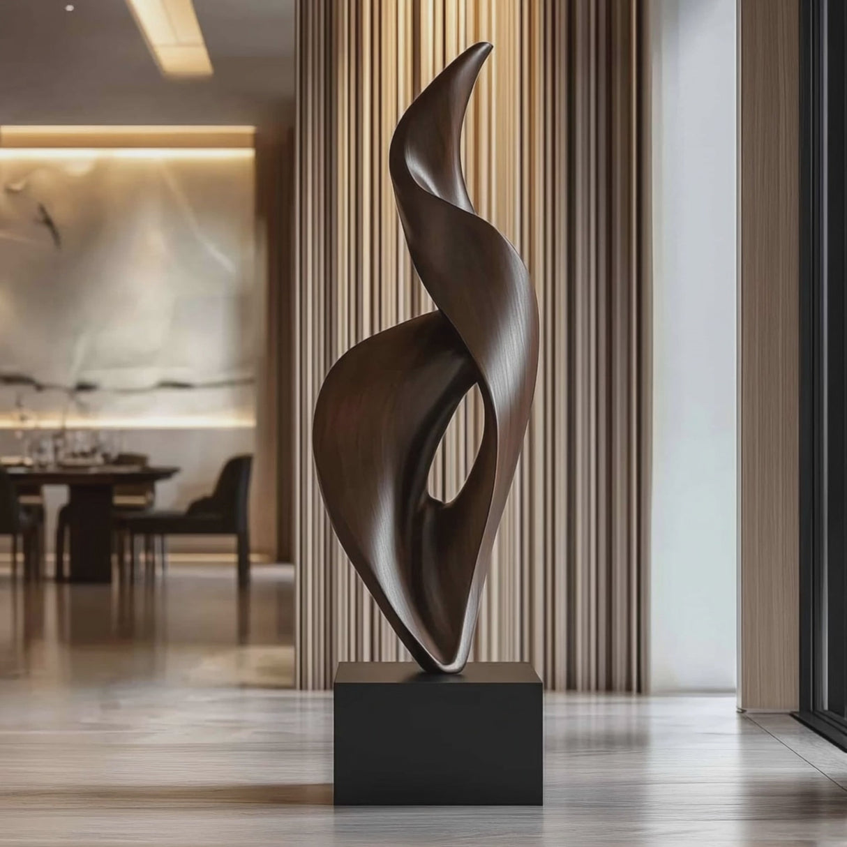 Contemporary Abstract Solid Wood Sculpture for Modern Living Room Display