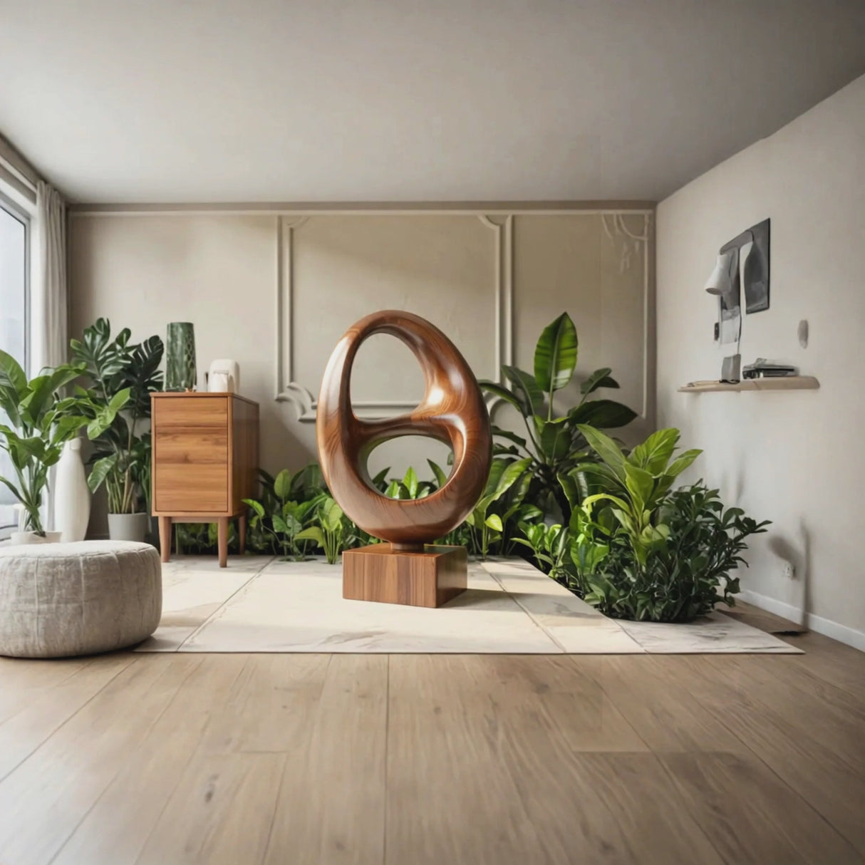 Handcrafted Solid Wood Double Void Abstract Sculpture for Modern Decor