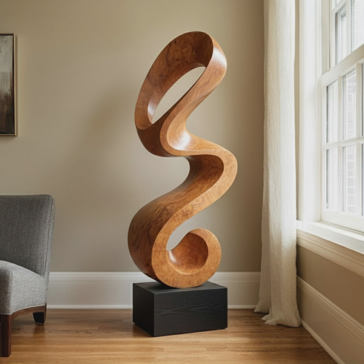 Modern Organic Solid Wood Sculpture for Living Room and Interior Decor