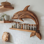 Solid Wood Dolphin Wall Shelf Spice Rack with Long Open Jar Display