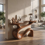 Console Table Solid Wood with Flowing Curved Base for Entryway Decor