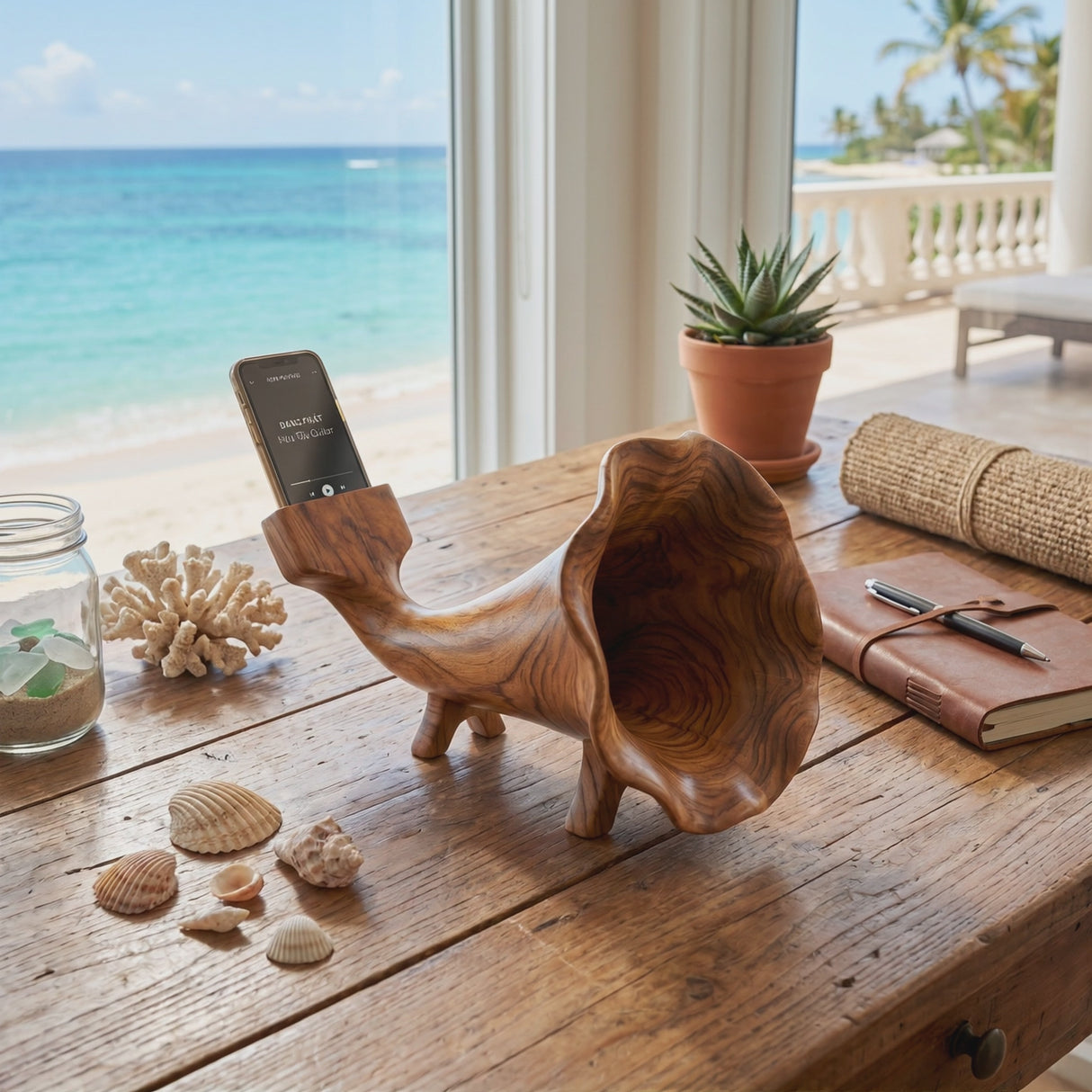 Handcrafted Solid Wood Gramophone Phone Amplifier for Music Lovers
