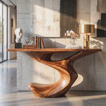 Console Table Solid Wood with Sculptural Flowing Curve Base