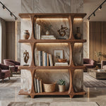 Handcrafted Solid Wood Open Bookshelf with Sculptural Frame