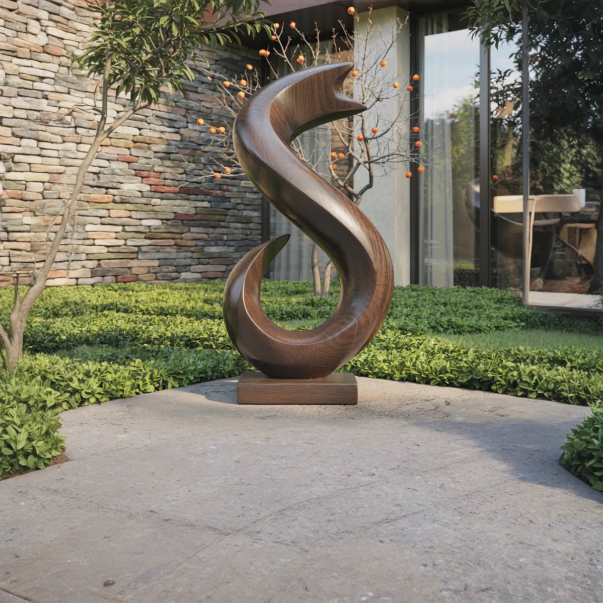 Handcrafted Solid Wood Flame Wave Sculpture for Garden and Entryway Decor