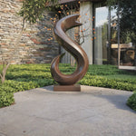 Handcrafted Solid Wood Flame Wave Sculpture for Garden and Entryway Decor