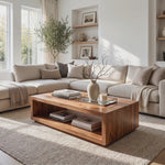 Minimalist Solid Wood Coffee Table with Open Shelf Storage