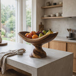 Solid Wood Floating Cradle Fruit Bowl with Twisted Sculptural Pedestal