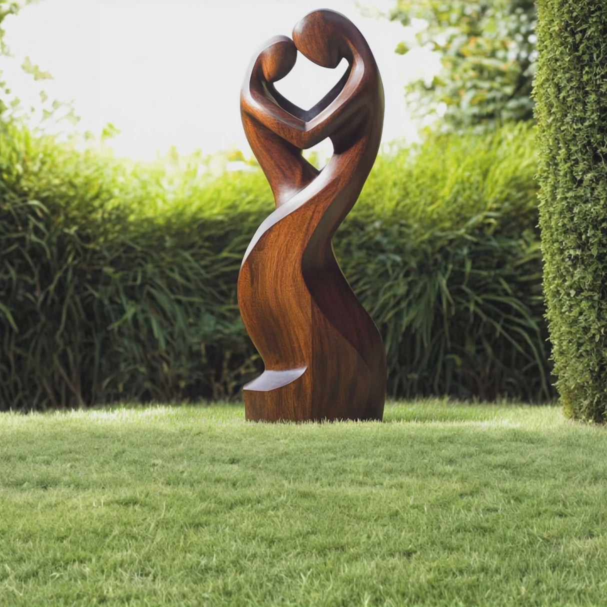Large Solid Wood Abstract Embracing Figures Sculpture for Modern Interiors
