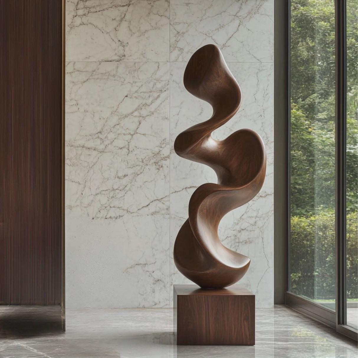Abstract Solid Wood Floor Sculpture for Modern Organic Living Room Interiors