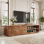 Organic Solid Wood TV Console with Wave Carved Doors and Open Shelves