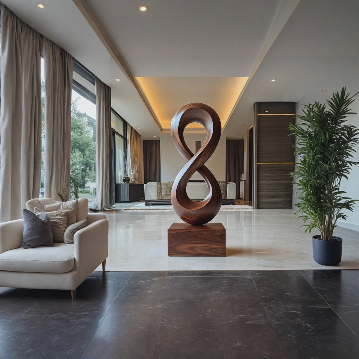 Handcrafted Solid Wood Infinity Loop Sculpture for Modern Entryway Decor