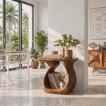 Sculptural Solid Wood Side Table with Open Loop Base