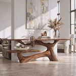 Console Table Solid Wood with Organic Multi Level Shelf Base for Entryway Decor