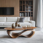 Solid Wood Coffee Table with Twisted Hollow Wave Base for Living Room