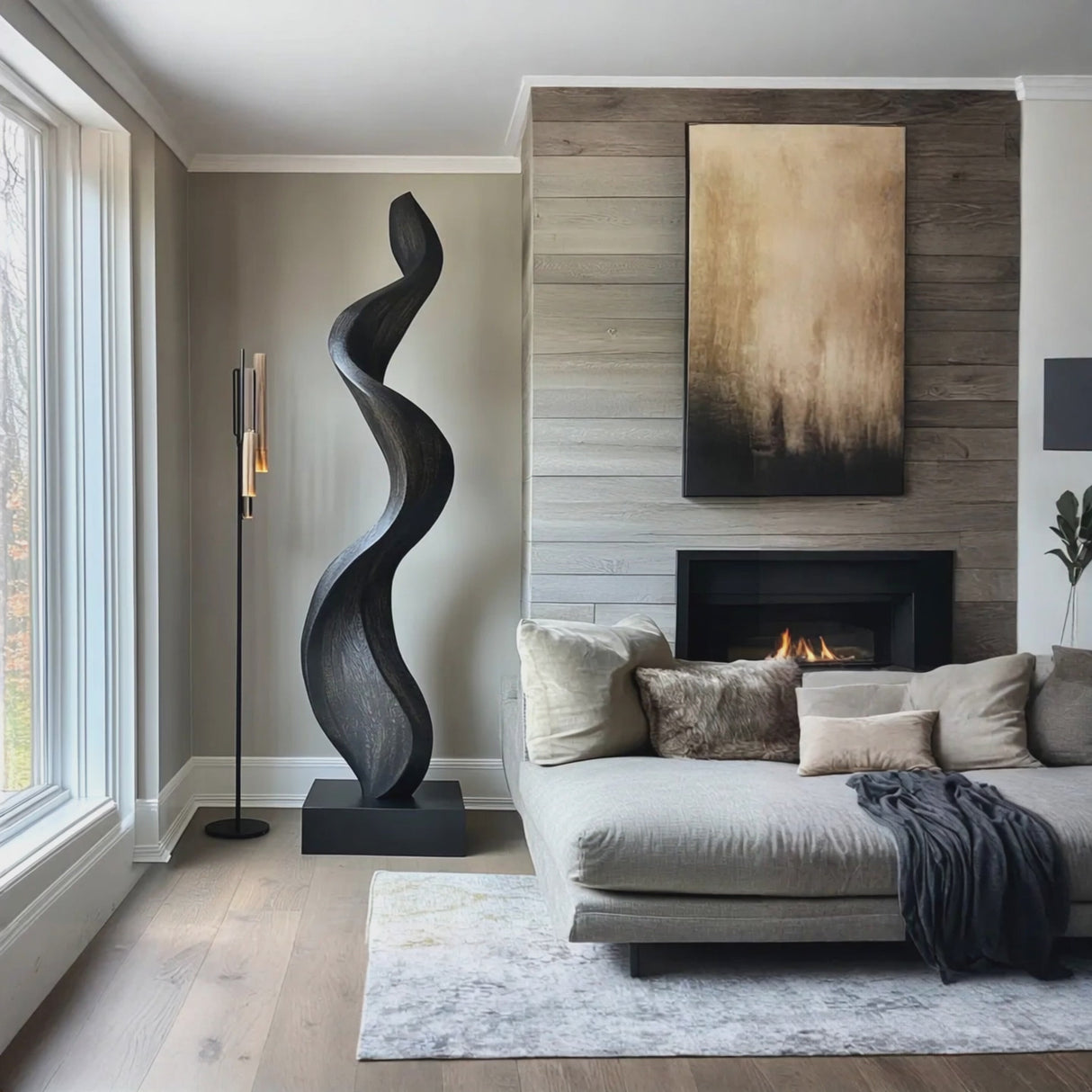 Modern Abstract Solid Wood Sculpture for Living Room Display