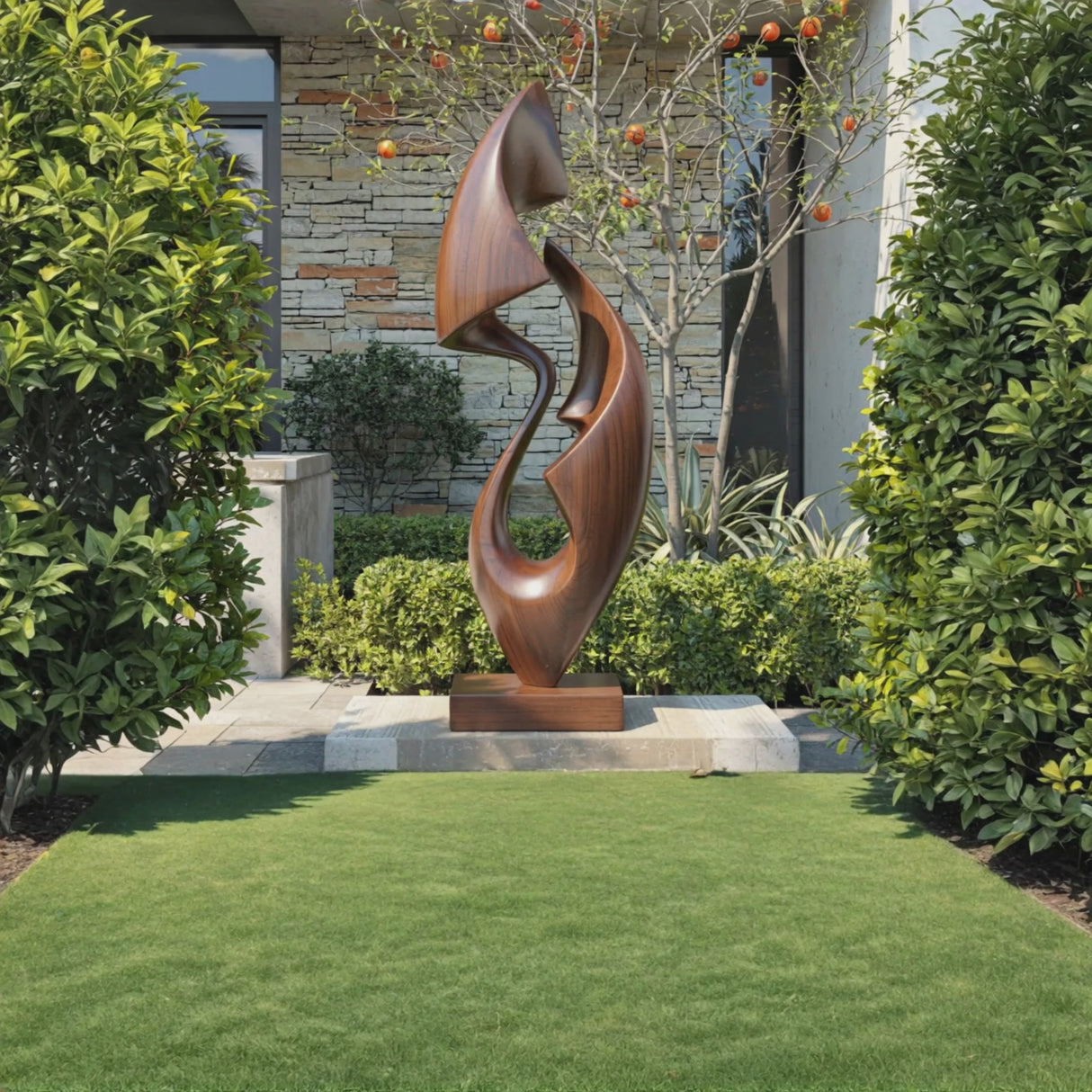 Organic Abstract Solid Wood Sculpture for Garden and Modern Home Interior