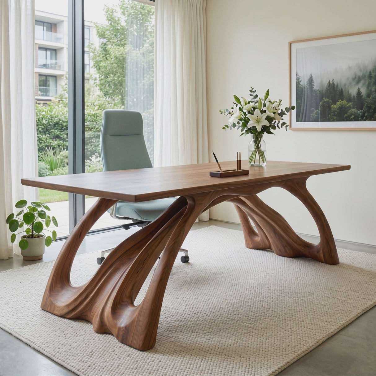 Organic Solid Wood Desk with Sculptural Flowing Legs