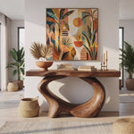 Console Table Solid Wood with Sculptural Oval Loop Base