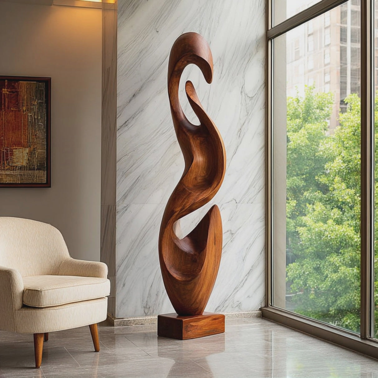 Handcrafted Solid Wood Flowing Void Floor Sculpture