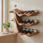 Wall-Mounted Solid Wood Wave Wine Bottle Rack