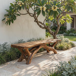 Garden Bench Solid Wood with Branch Sculptural Legs for Outdoor Seating